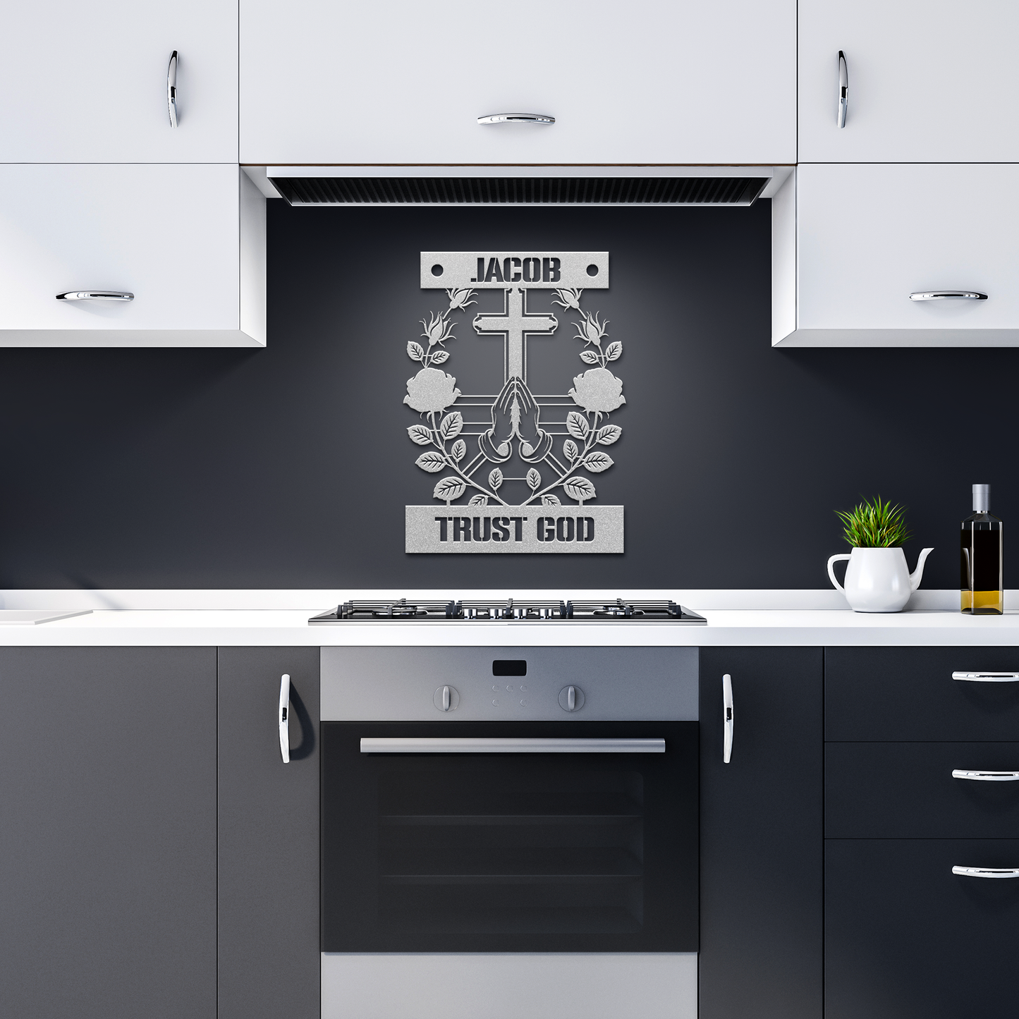 Christianity_Metal_Sign_Trust_God_Silver_Dark_Kitchen_Mockup.png