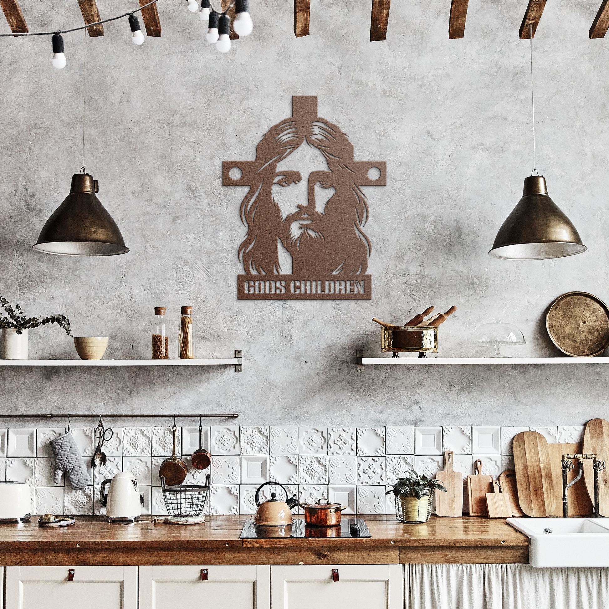 Christianity_Metal_Sign_Gods_Children_Copper_Rustic_Kitchen_Mockup.png