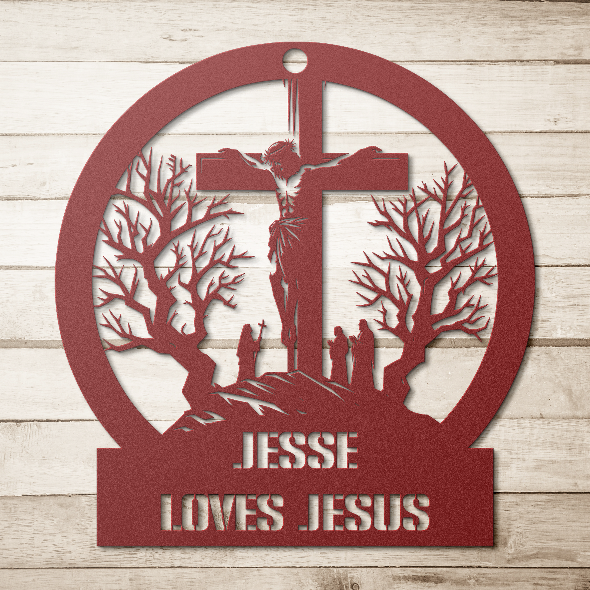 Christianity_Metal_Sign_Loves_Jesus_Red_Simple_Wood_BKGD_Mockup.png