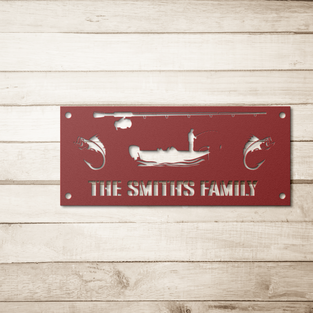 Custom_family_name_Metal_Sign_Boat_exci_Red_Simple_Wood_BKGD_Mockup.png