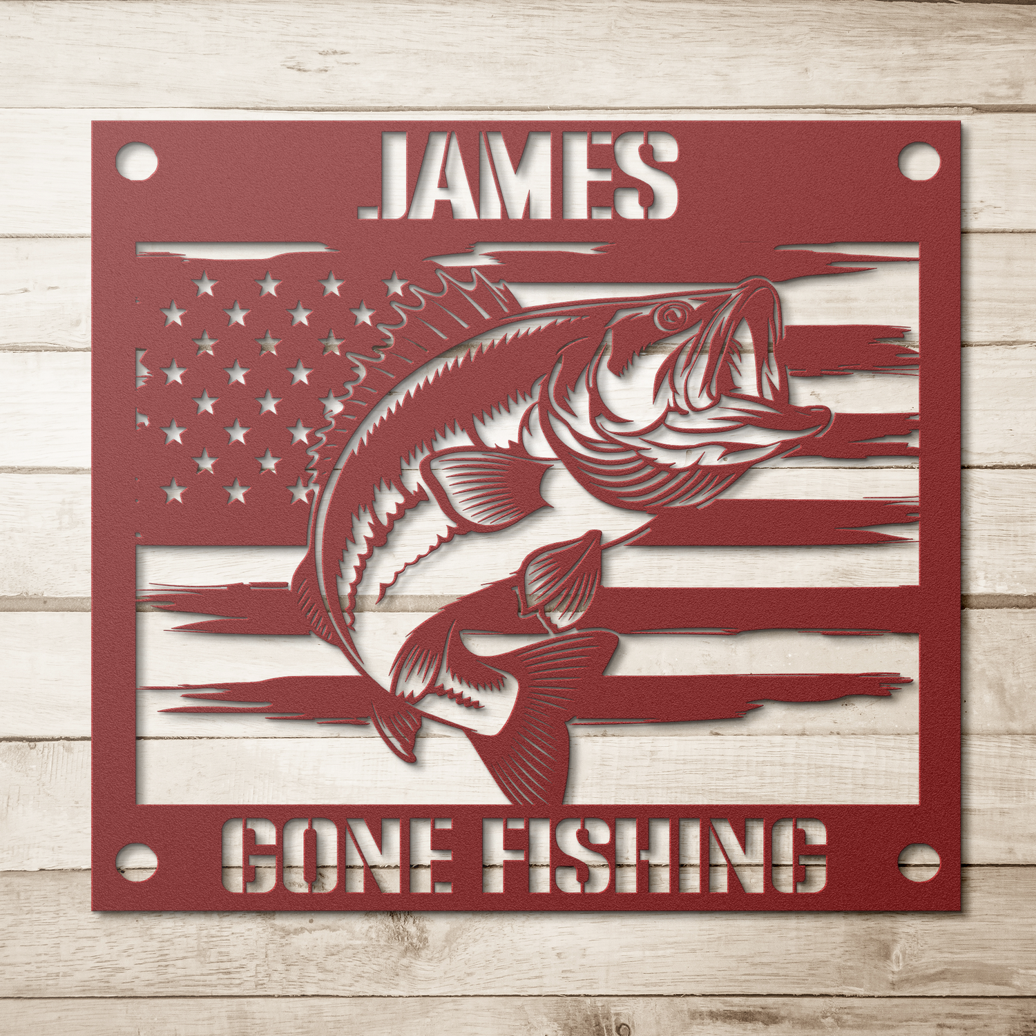Gone_Fishing_Metal_Sign_Red_Simple_Wood_BKGD_Mockup.png