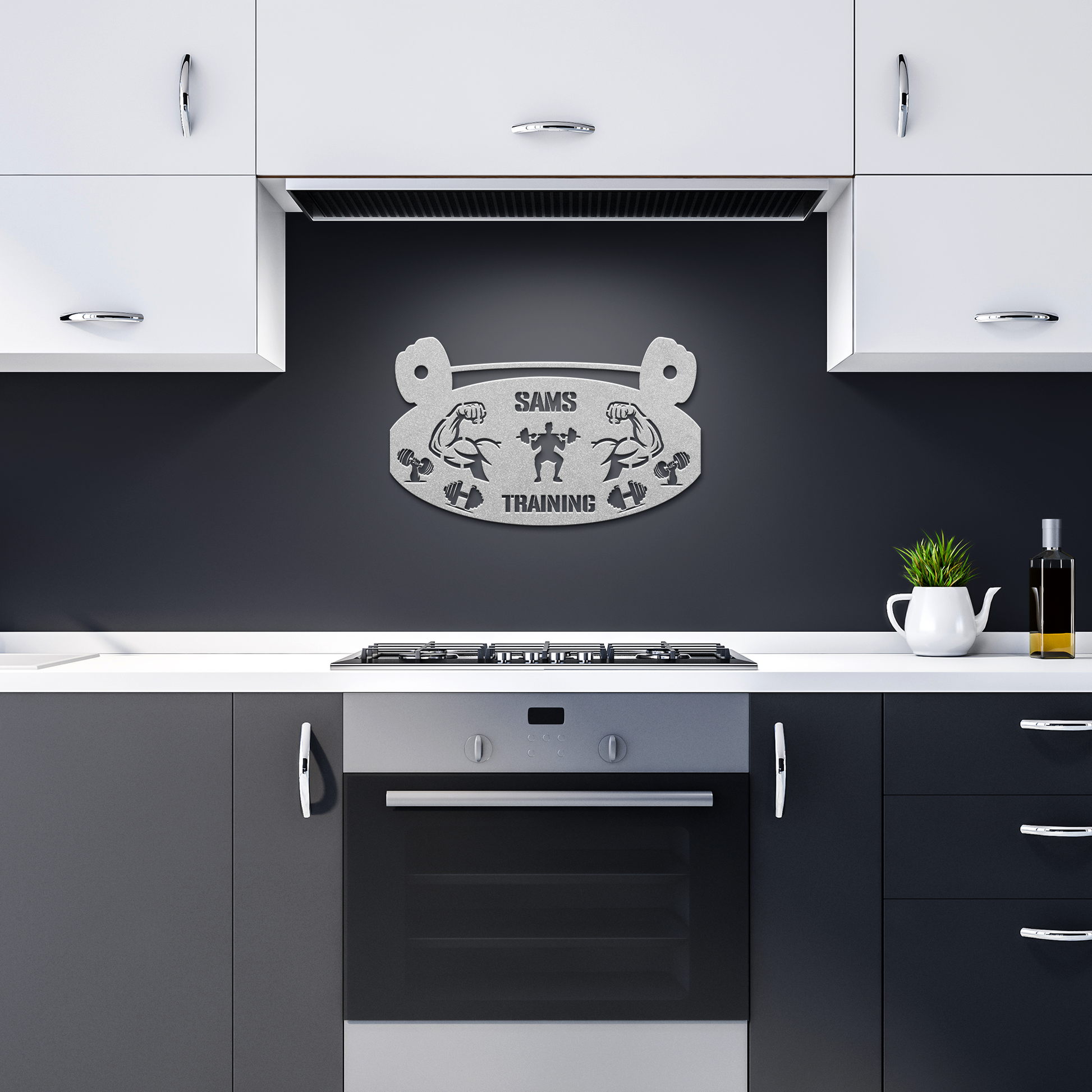 Gym_Metal_Sign_Training_Oval_Silver_Dark_Kitchen_Mockup.png