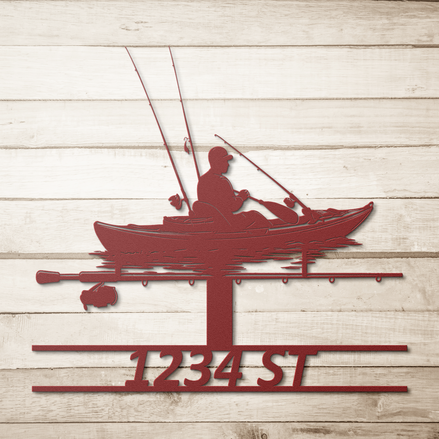 Kayak_street_sign_metal_signs_Red_Simple_Wood_BKGD_Mockup.png