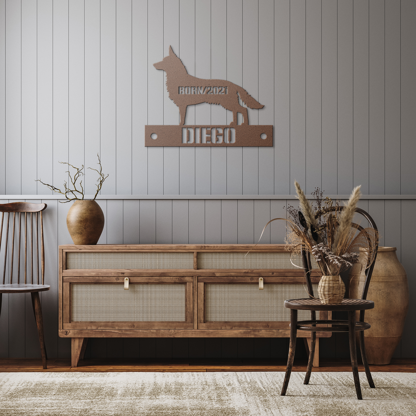 Personalized_German_Shepherd_Metal_Sign_Copper_Rustic_Hallway_Mockup.png