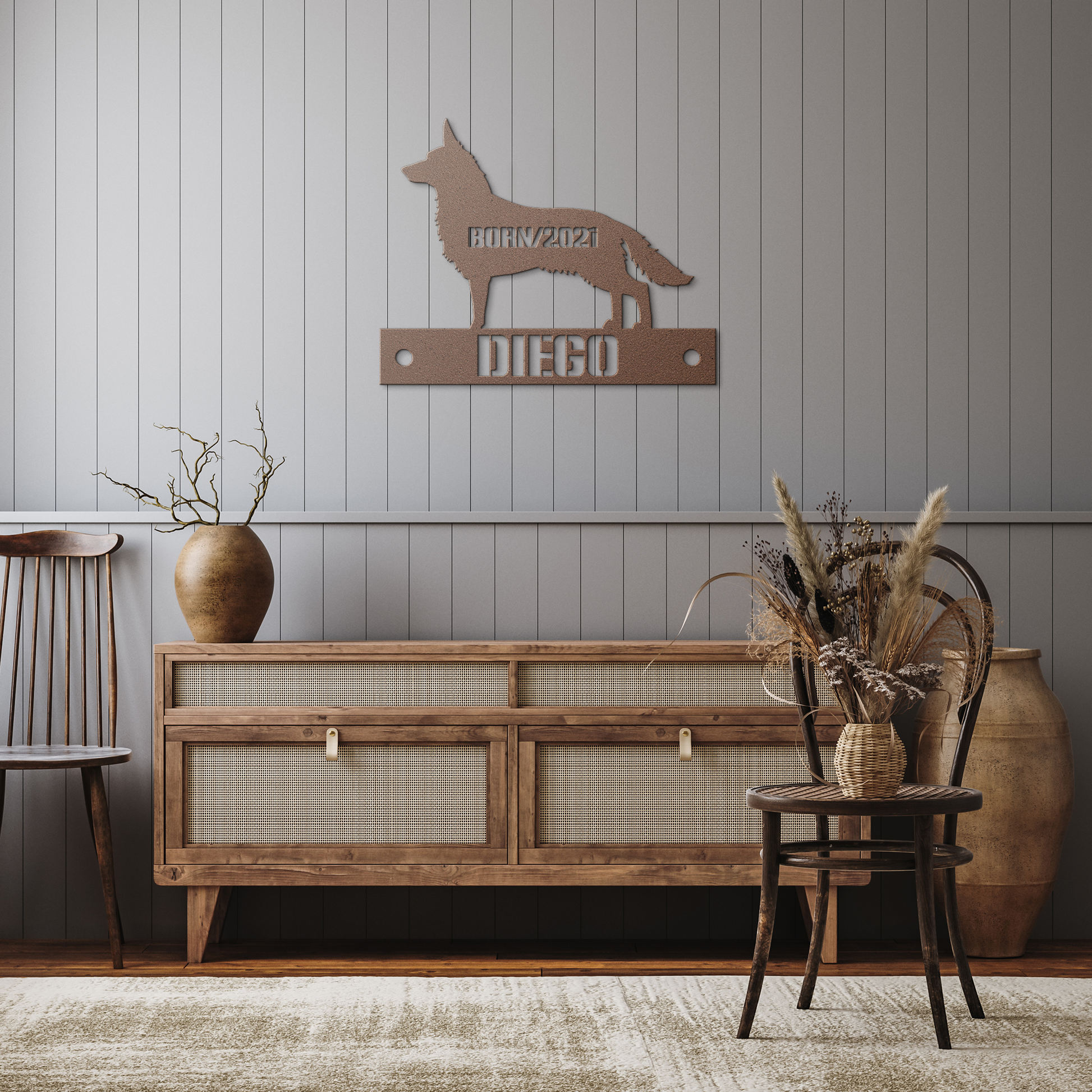 Personalized_German_Shepherd_Metal_Sign_Copper_Rustic_Hallway_Mockup.png