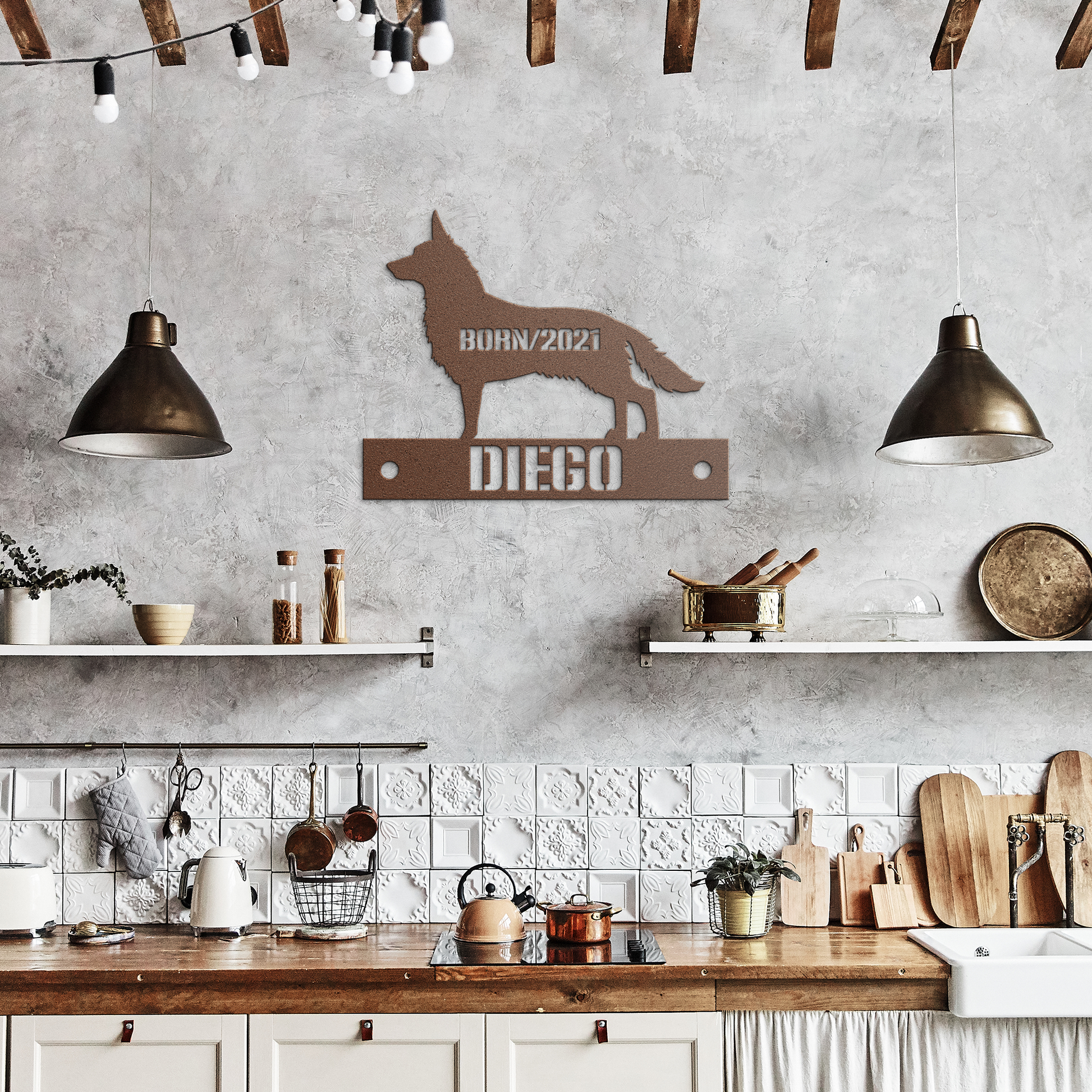 Personalized_German_Shepherd_Metal_Sign_Copper_Rustic_Kitchen_Mockup.png