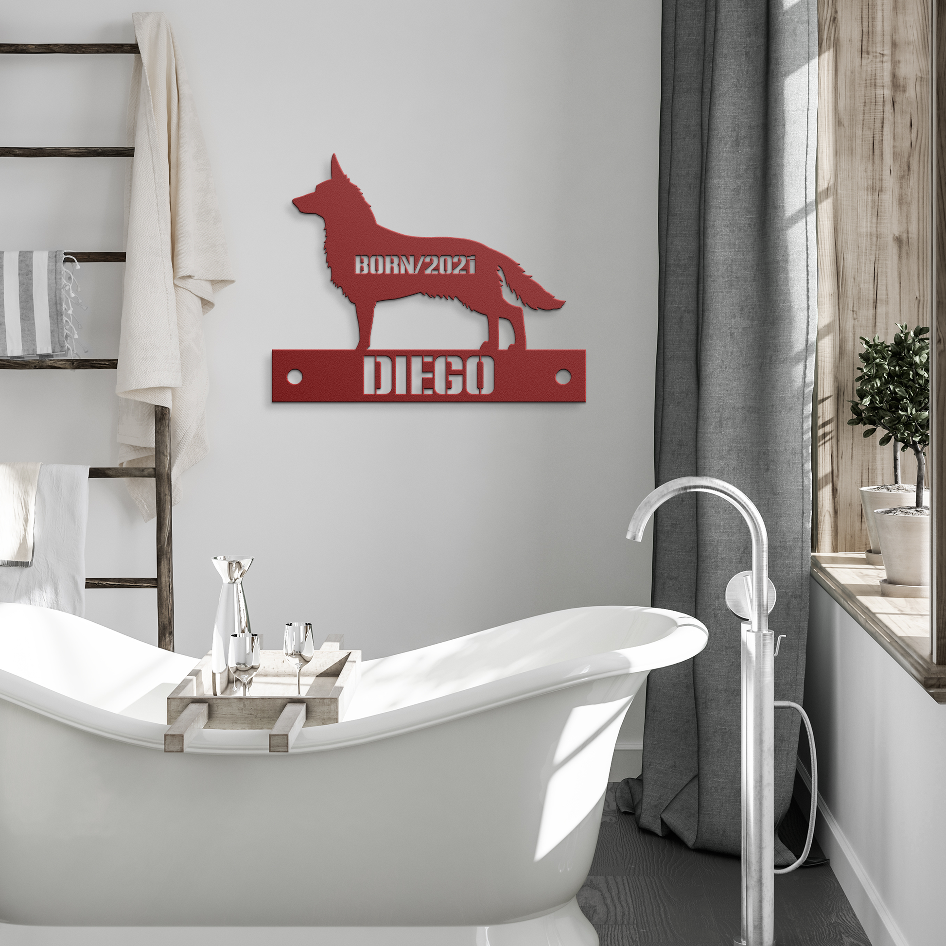 Personalized_German_Shepherd_Metal_Sign_Red_Modern_Bathroom_Mockup.png