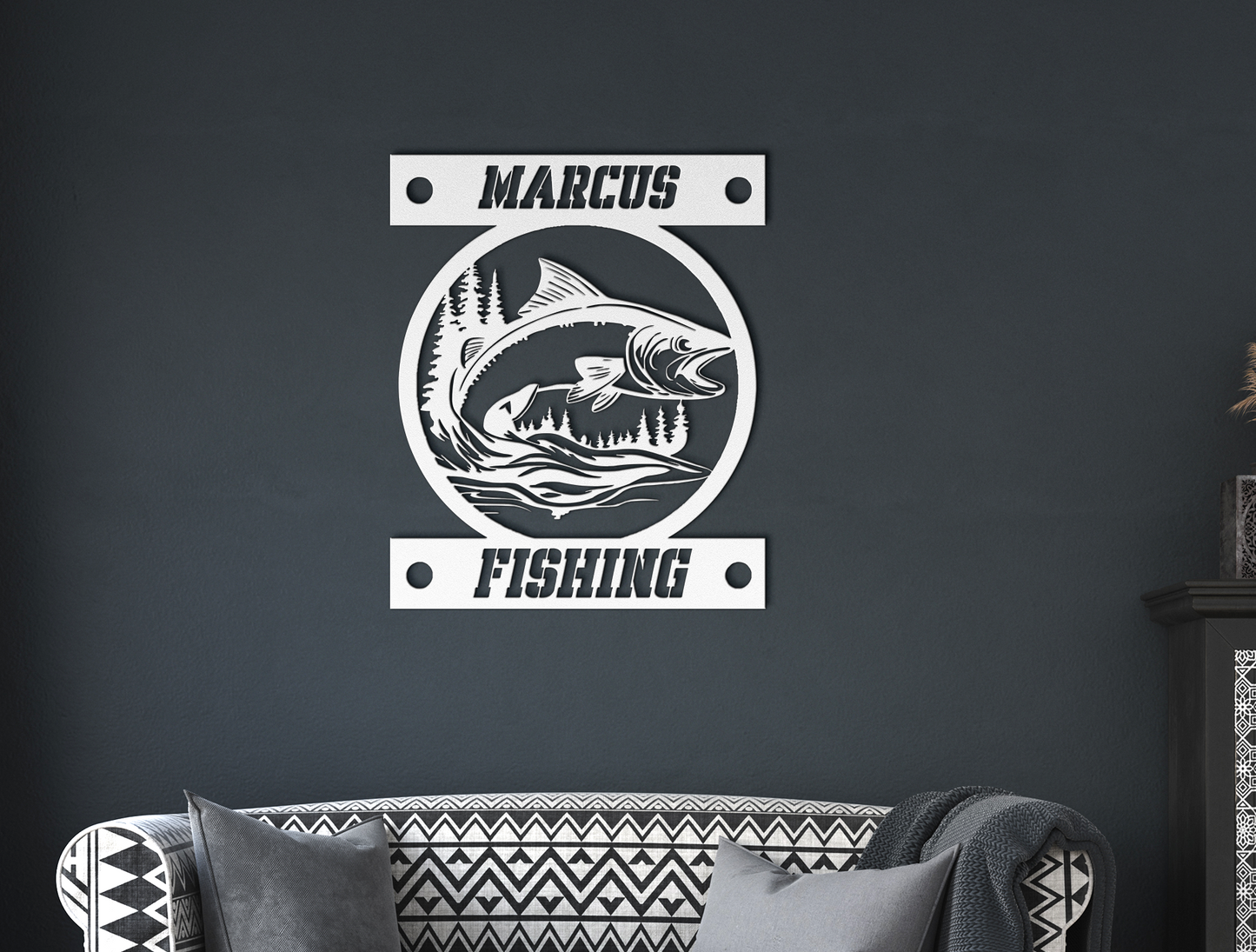 Custom Fishing Metal Sign (Trout Circle)